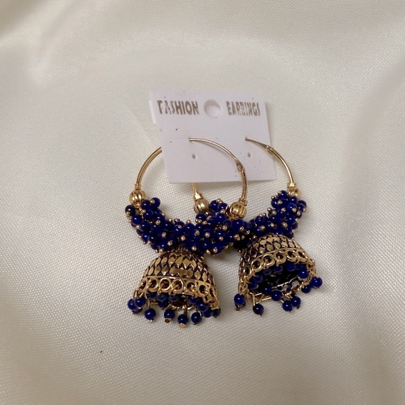 Ethnic Indian Wear Jewelry - Indian Pakistani ethnic jhumki threader style earrings in blue color #809